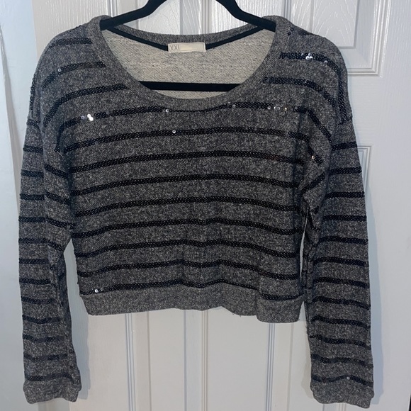 Forever 21, grey, sequins, long sleeve, cropped sweater - Picture 3 of 6
